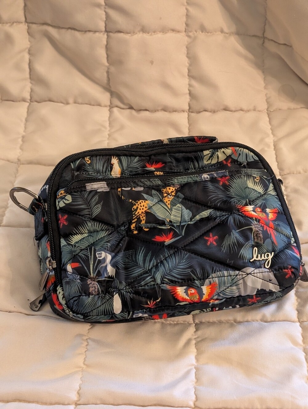 Lug Round About XLQuilted Black Tropical Print Bag
